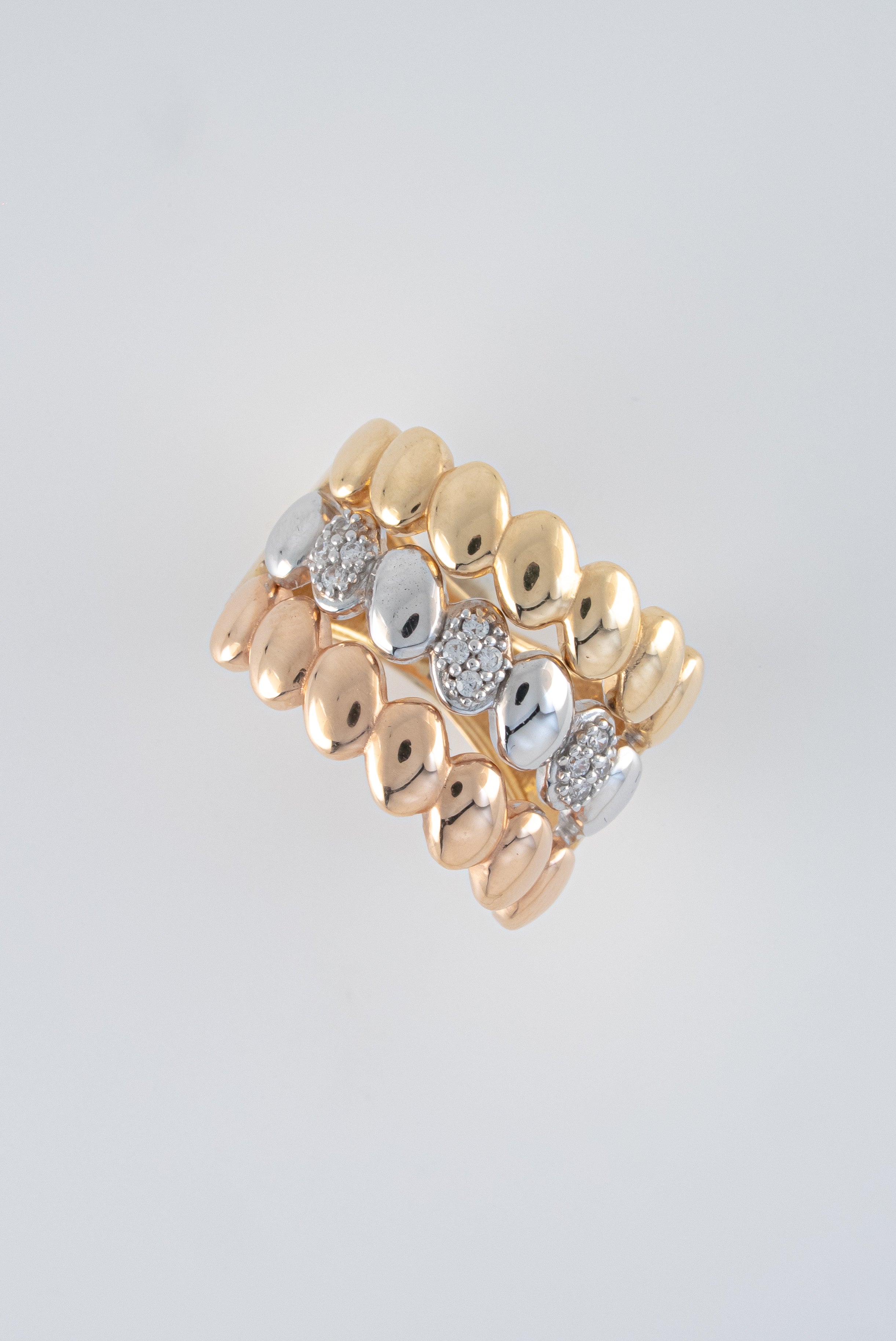 Anillo Tres Oros (Amarillo- Rosado- Blanco) 18k Circones /NA48/ T: 6.5 / P: 9,2 gr