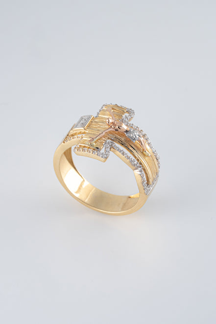 Anillo Cristo Oro Amarillo 18k Circones /NA57/ T: 10 / Peso: 8,6 gr