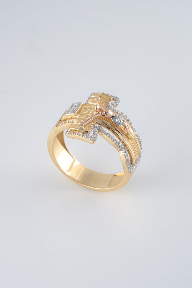 Anillo Cristo Oro Amarillo 18k Circones /NA57/ T: 10 / Peso: 8,6 gr