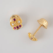 Topos Corona Circones Fucsia x Blancos Oro Amarillo 18k / NA09 / M: 6 mm x 5 mm / P: 0,8 gr