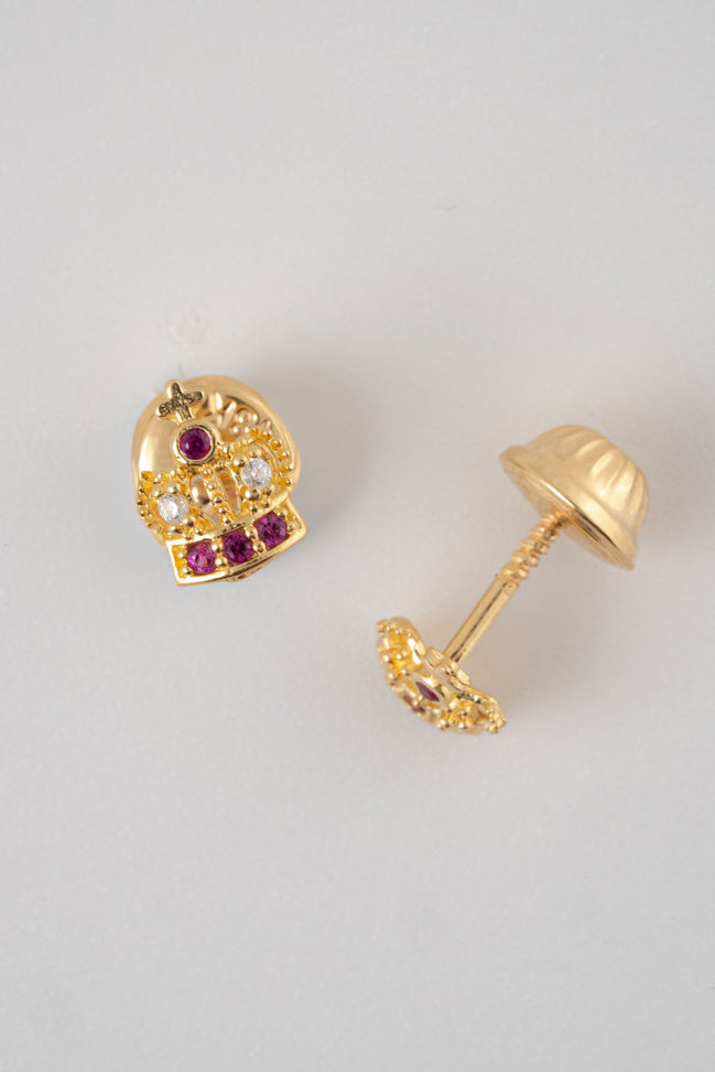 Topos Corona Circones Fucsia x Blancos Oro Amarillo 18k / NA09 / M: 6 mm x 5 mm / P: 0,8 gr