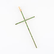 Dije Cruz Circones Verdes Oro Rosado 18k / NA102/ M: 6cms x 2.6 cms / P: 2,5 gr