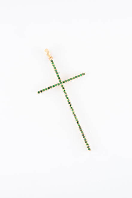 Dije Cruz Circones Verdes Oro Rosado 18k / NA102/ M: 6cms x 2.6 cms / P: 2,5 gr