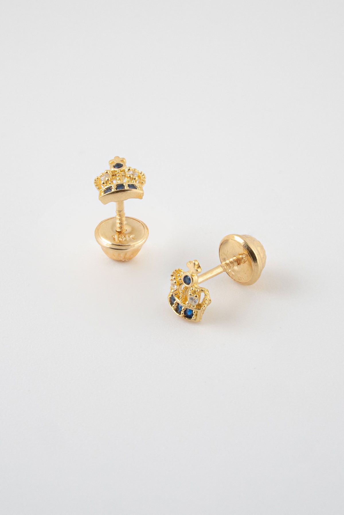 Topos Corona Circones Azul x Blancos Oro Amarillo 18k /NA09 / M: 6 mm x 5 mm / P: 0,8 gr