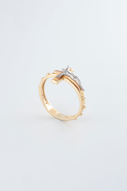 Anillo Cristo Bicolor (Oro Amarillo - Blanco) 18k /NA47/ T: 6/ Peso: 3,3 gr