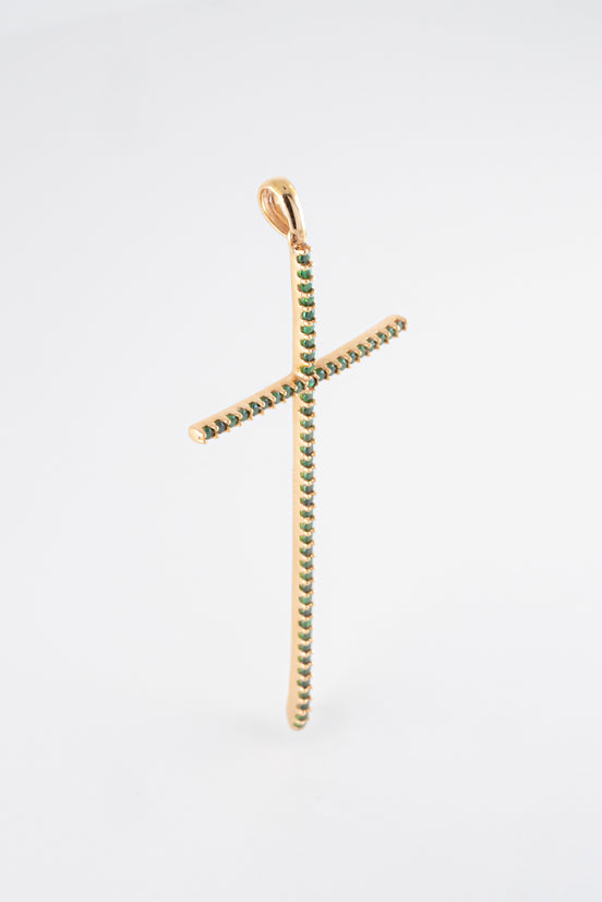 Dije Cruz Circones Verdes Oro Rosado 18k / NA102/ M: 6cms x 2.6 cms / P: 2,5 gr