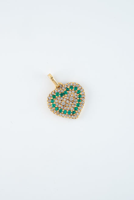 Dije Corazon Esmeraldas y Diamantes Oro Amarillo 18k /DED07 / M: 2 cms x 1,5 cms