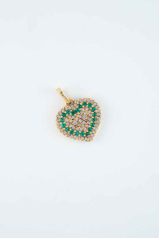 Dije Corazon Esmeraldas y Diamantes Oro Amarillo 18k /DED07 / M: 2 cms x 1,5 cms