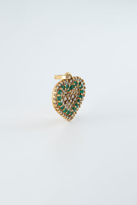 Dije Corazon Esmeraldas y Diamantes Oro Amarillo 18k /DED07 / M: 2 cms x 1,5 cms