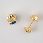 Topos Corona Circones Azul x Blancos Oro Amarillo 18k /NA09 / M: 6 mm x 5 mm / P: 0,8 gr