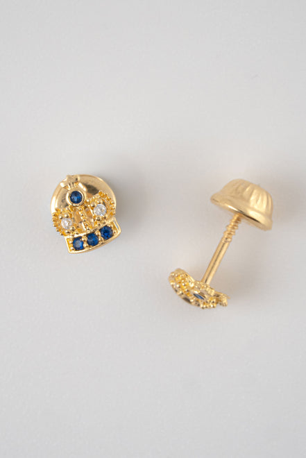Topos Corona Circones Azul x Blancos Oro Amarillo 18k /NA09 / M: 6 mm x 5 mm / P: 0,8 gr