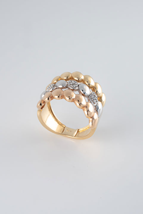 Anillo Tres Oros (Amarillo- Rosado- Blanco) 18k Circones /NA48/ T: 6.5 / P: 9,2 gr