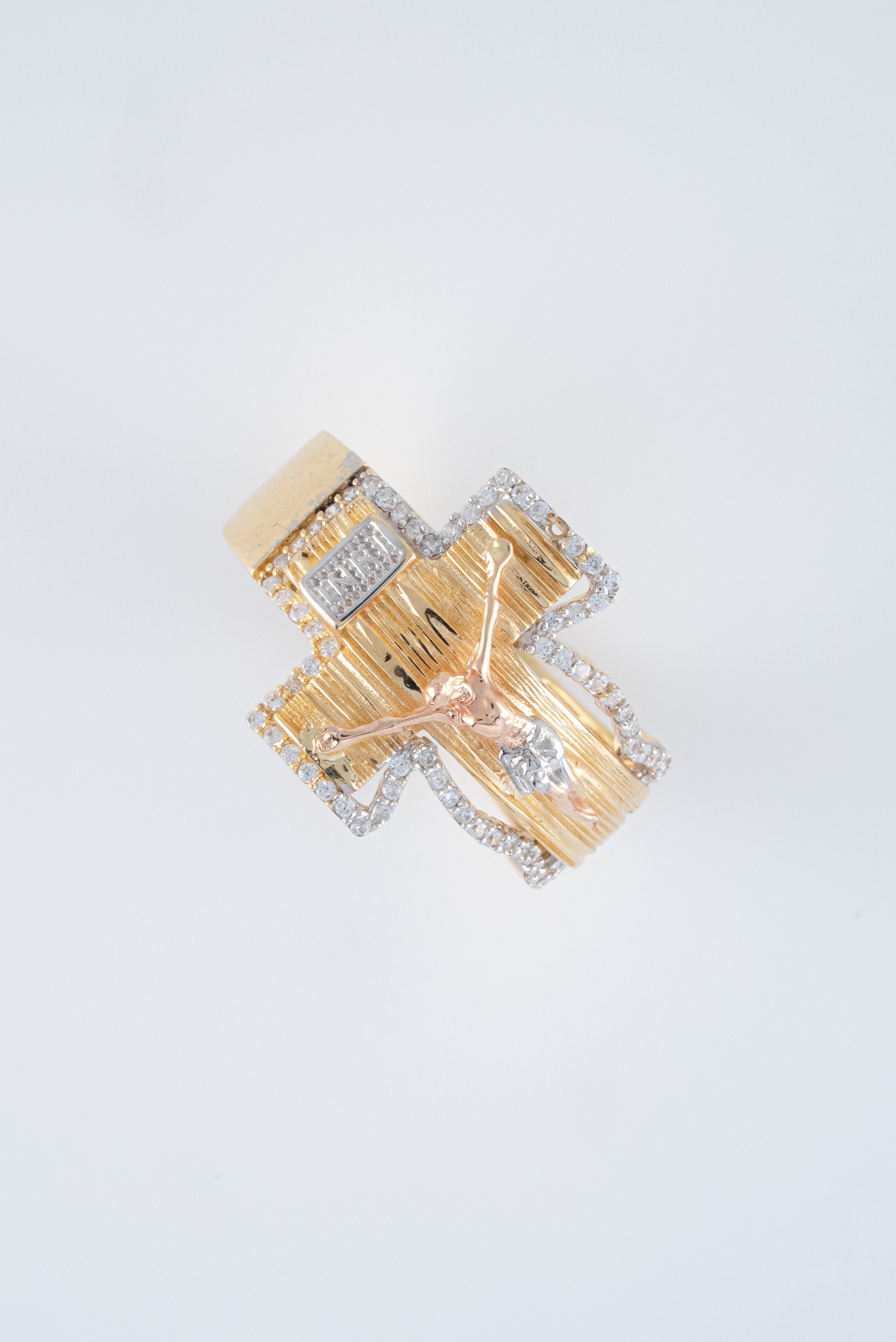 Anillo Cristo Oro Amarillo 18k Circones /NA57/ T: 10 / Peso: 8,6 gr