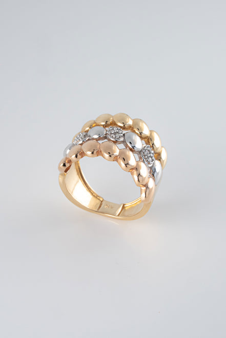 Anillo Tres Oros (Amarillo- Rosado- Blanco) 18k Circones /NA48/ T: 6.5 / P: 9,2 gr
