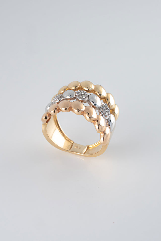 Anillo Tres Oros (Amarillo- Rosado- Blanco) 18k Circones /NA48/ T: 6.5 / P: 9,2 gr