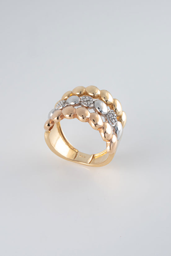 Anillo Tres Oros (Amarillo- Rosado- Blanco) 18k Circones /NA48/ T: 6.5 / P: 9,2 gr