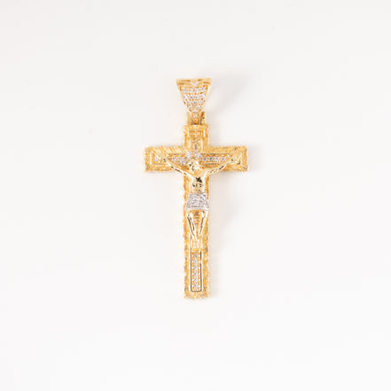 Dije Cruz Cristo Circones Oro Amarillo 18k / NA102 / M: 4.3 cms x 2 cms / P: 5.8 gr