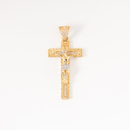 Dije Cruz Cristo Circones Oro Amarillo 18k / NA102 / M: 4.3 cms x 2 cms / P: 5.8 gr