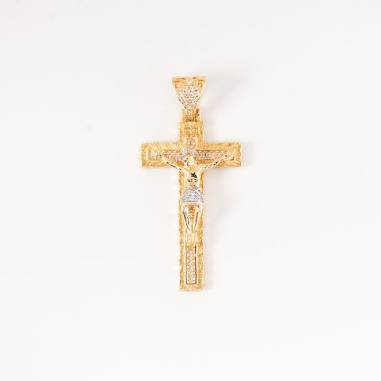 Dije Cruz Cristo Circones Oro Amarillo 18k / NA102 / M: 4.3 cms x 2 cms / P: 5.8 gr