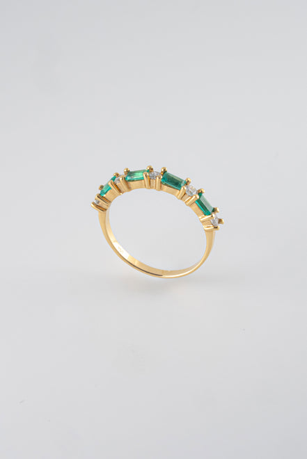 Anillo Esmeraldas y Diamantes 18k oro amarillo / Talla 6 Nacional