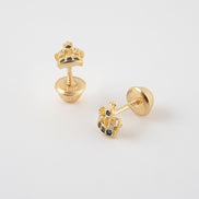 Topos Corona Circones Azul x Blancos Oro Amarillo 18k /NA09 / M: 6 mm x 5 mm / P: 0,8 gr