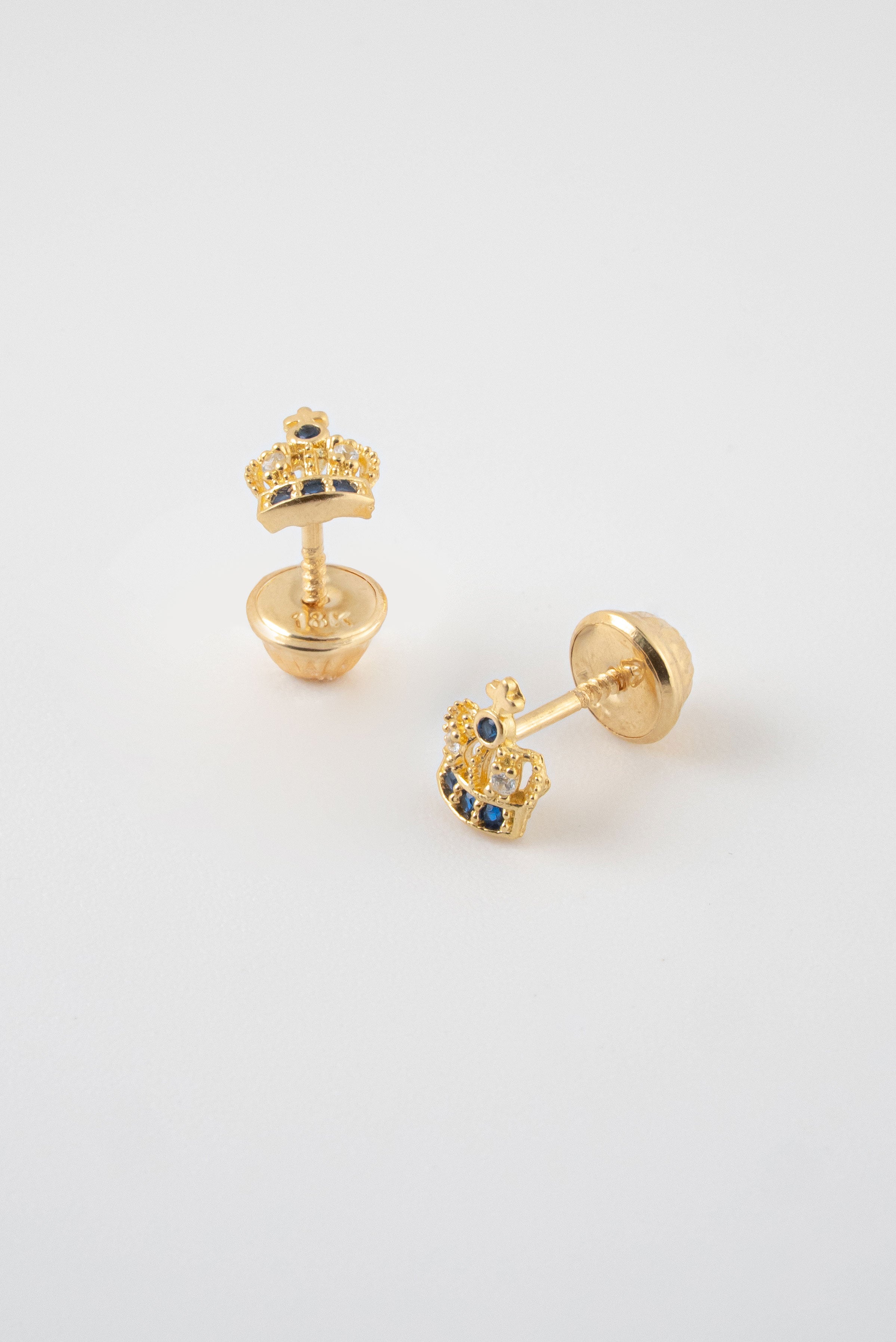 Topos Corona Circones Azul x Blancos Oro Amarillo 18k /NA09 / M: 6 mm x 5 mm / P: 0,8 gr