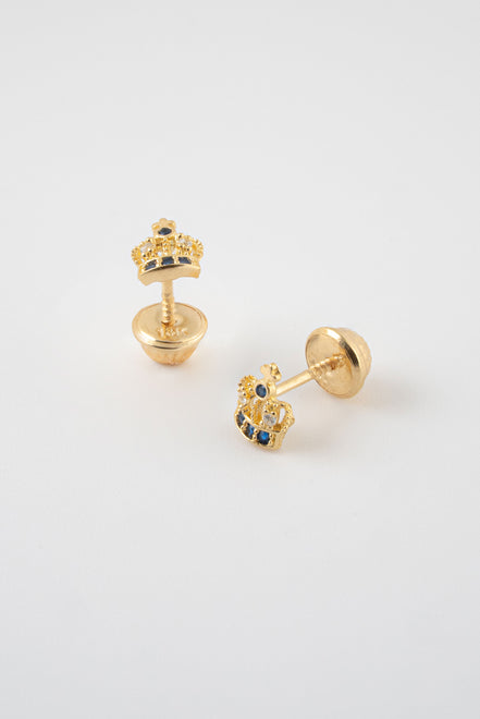 Topos Corona Circones Azul x Blancos Oro Amarillo 18k /NA09 / M: 6 mm x 5 mm / P: 0,8 gr