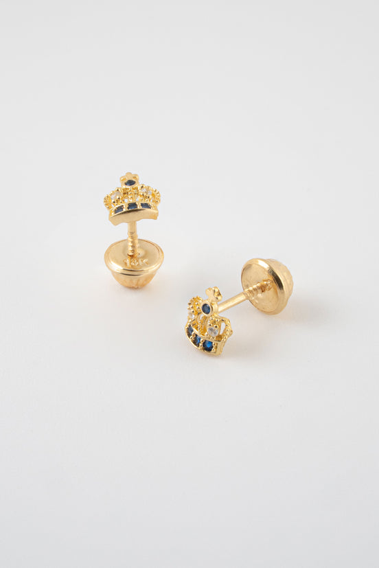 Topos Corona Circones Azul x Blancos Oro Amarillo 18k /NA09 / M: 6 mm x 5 mm / P: 0,8 gr