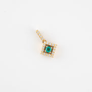 Dije Rombo Esmeraldas y Diamantes Oro Amarillo 18 k /DED19/ M: 1,5 cms x 1,8 cms