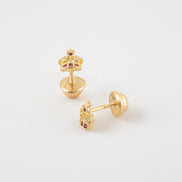 Topos Corona Circones Fucsia x Blancos Oro Amarillo 18k / NA09 / M: 6 mm x 5 mm / P: 0,8 gr