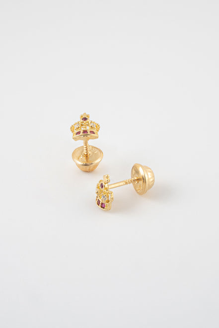 Topos Corona Circones Fucsia x Blancos Oro Amarillo 18k / NA09 / M: 6 mm x 5 mm / P: 0,8 gr